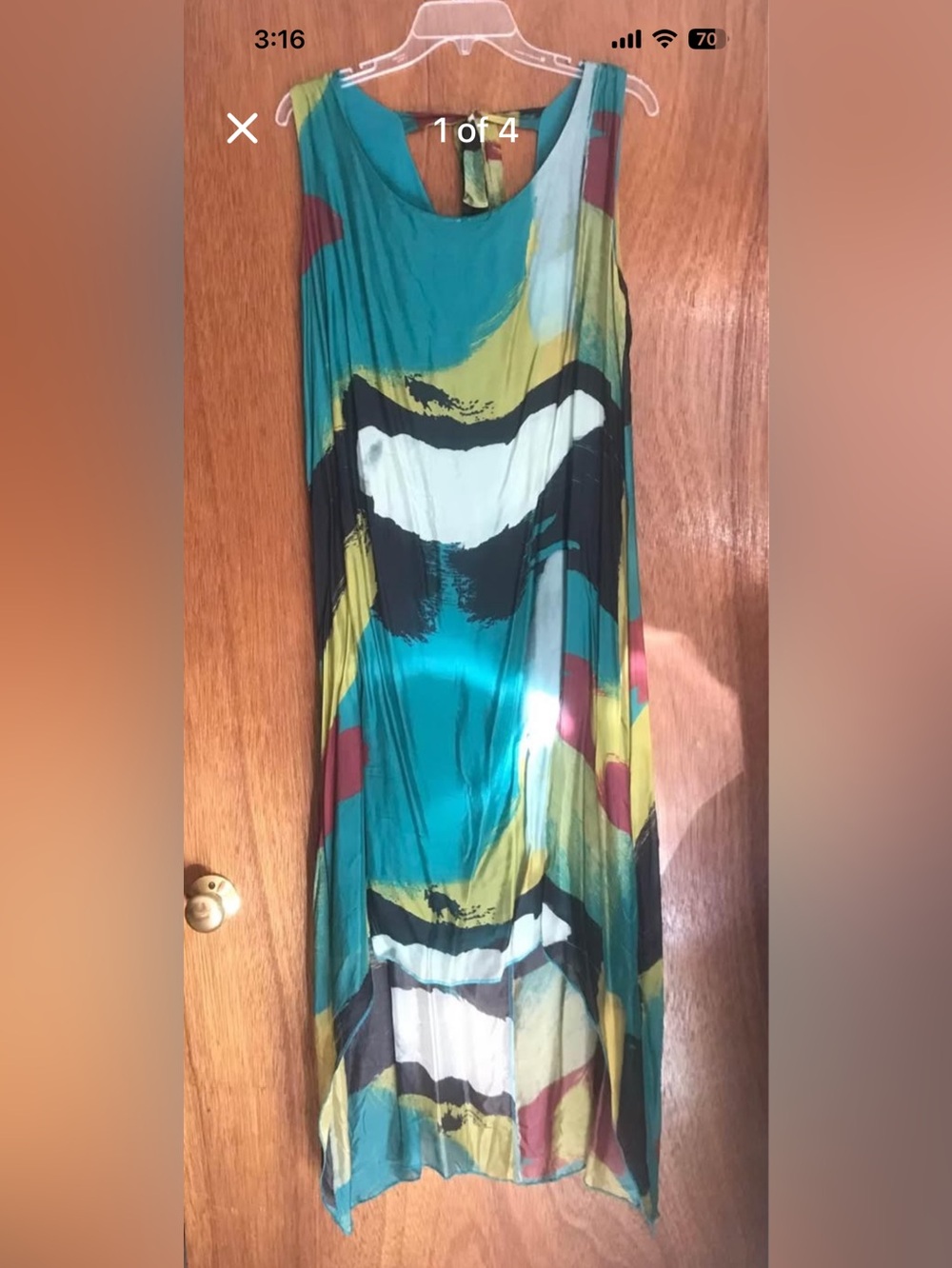 Sleeveless Teal Abstract Print Maxi Dress